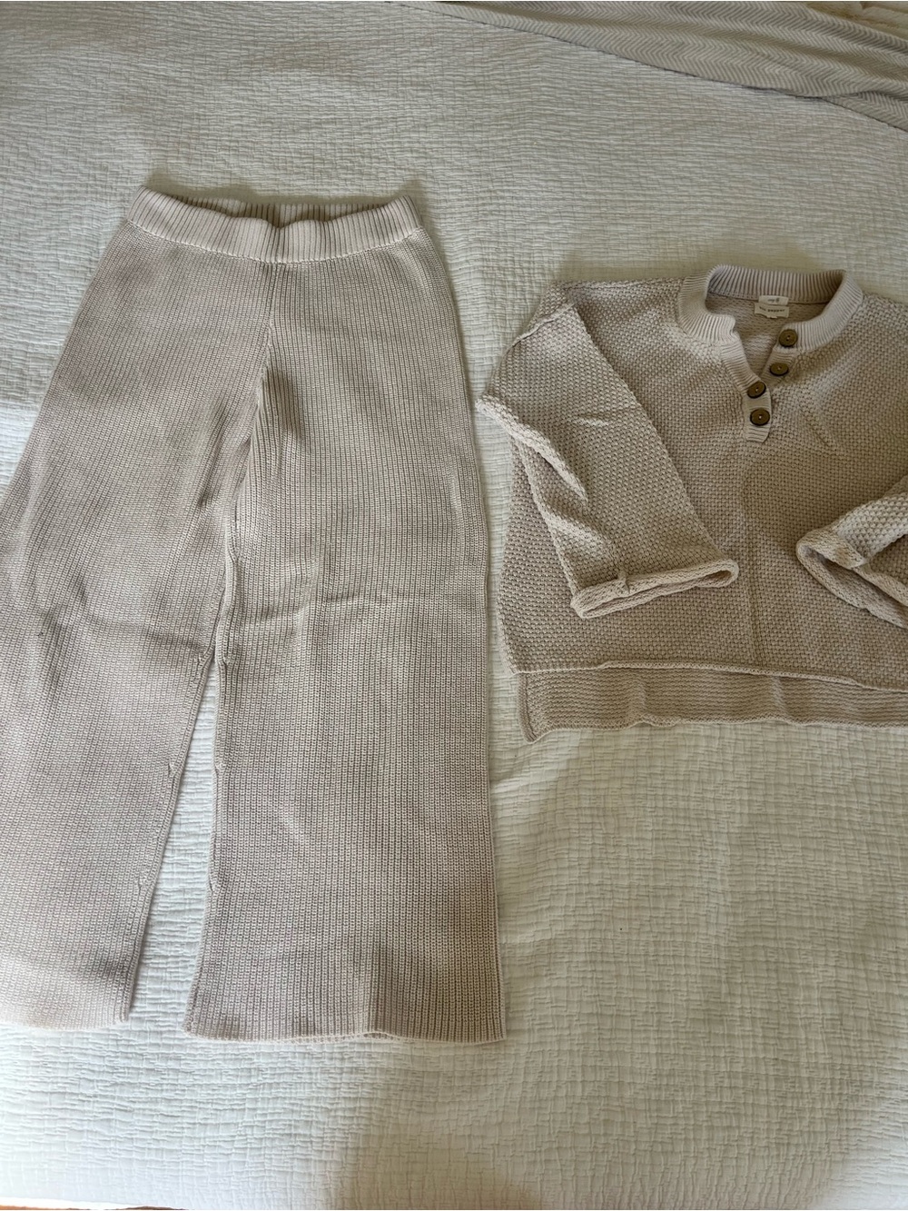 Blu Pepper Knit Leisure Set in Light Beige